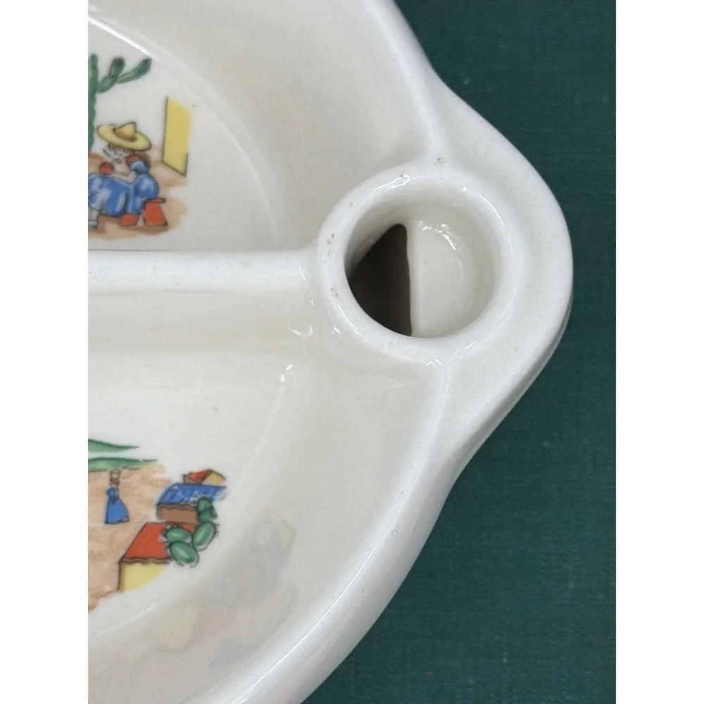 Vintage Excello Ceramic Divided Warming Dish Mexican Siesta Baby Plate with Cork